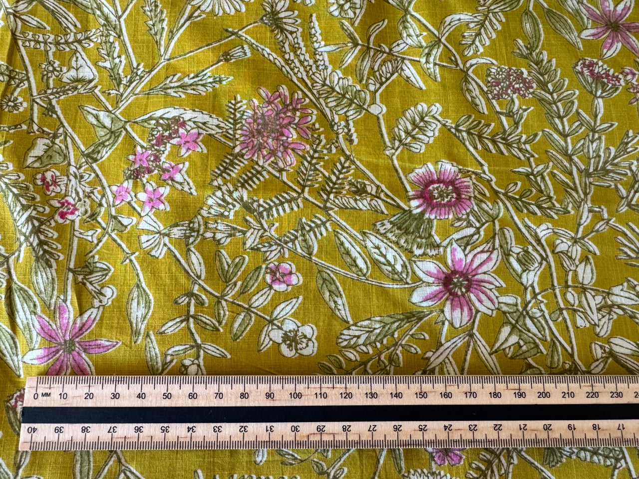 100% Cotton Fabric – Yellow & Mauve Floral