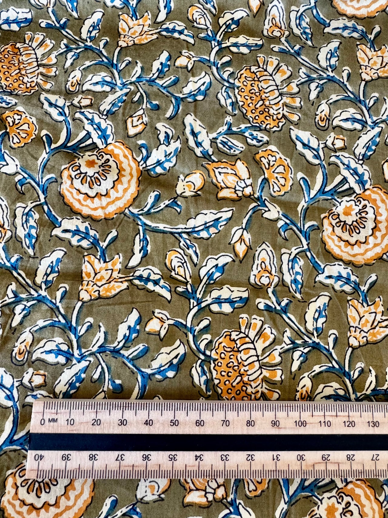 100% Cotton Fabric – Olive Green Floral
