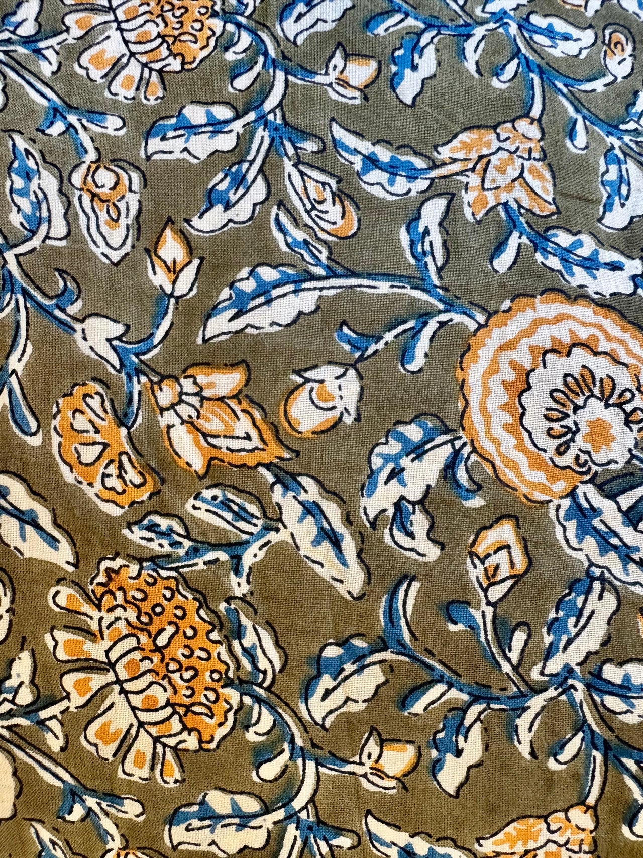 100% Cotton Fabric – Olive Green Floral