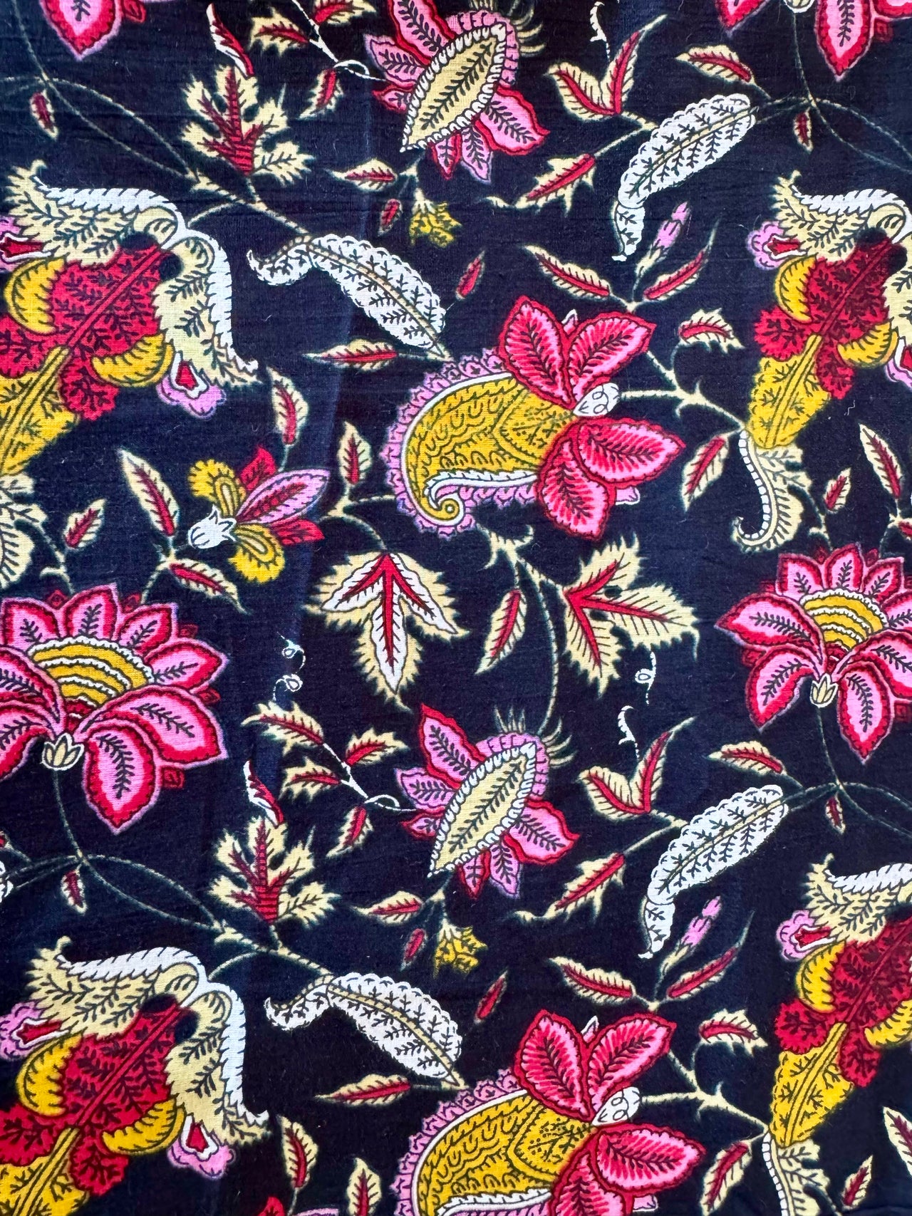 100% Cotton Fabric – Navy Floral With Pink & Yellow Floral