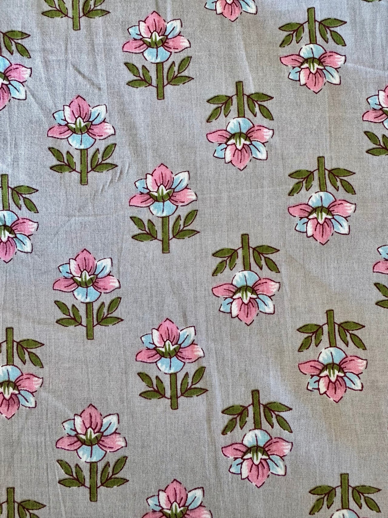 100% Cotton Fabric – Grey With Pink & Turquoise Flowers