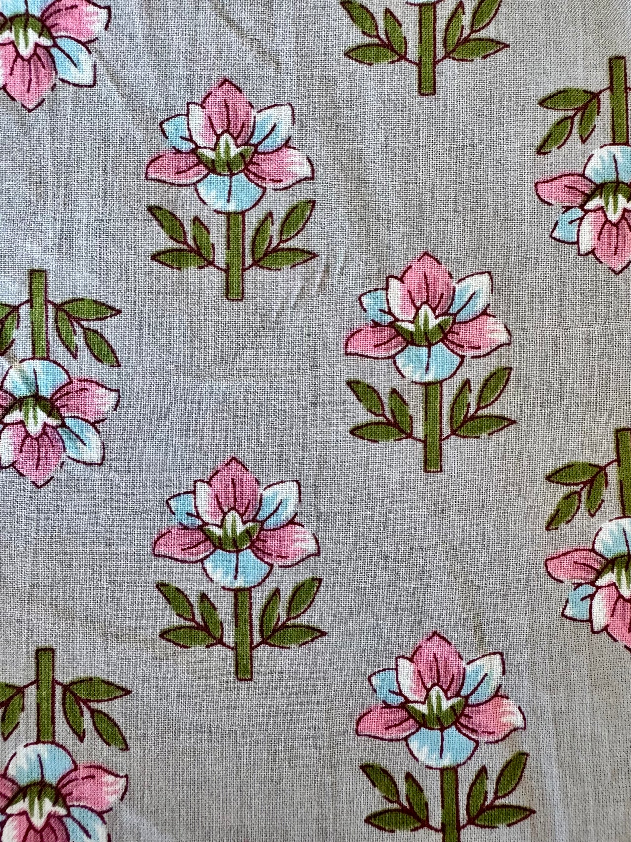100% Cotton Fabric – Grey With Pink & Turquoise Flowers
