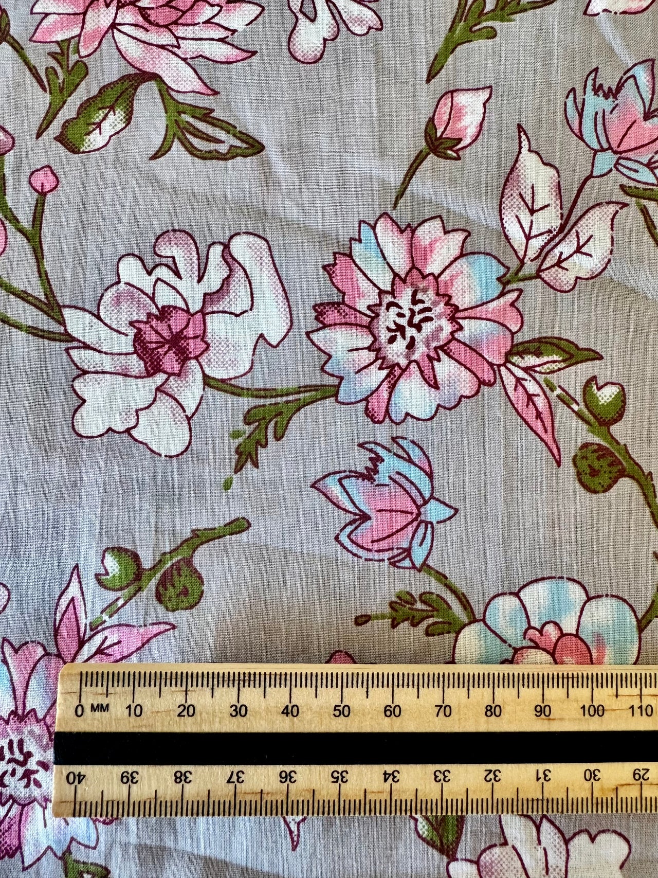 100% Cotton Fabric – Grey Floral