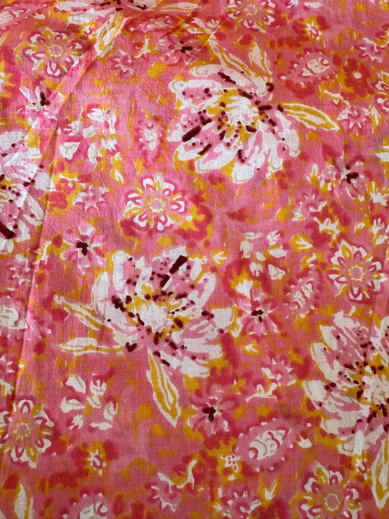 100% Cotton Fabric – Orange, Pink & Yellow Floral