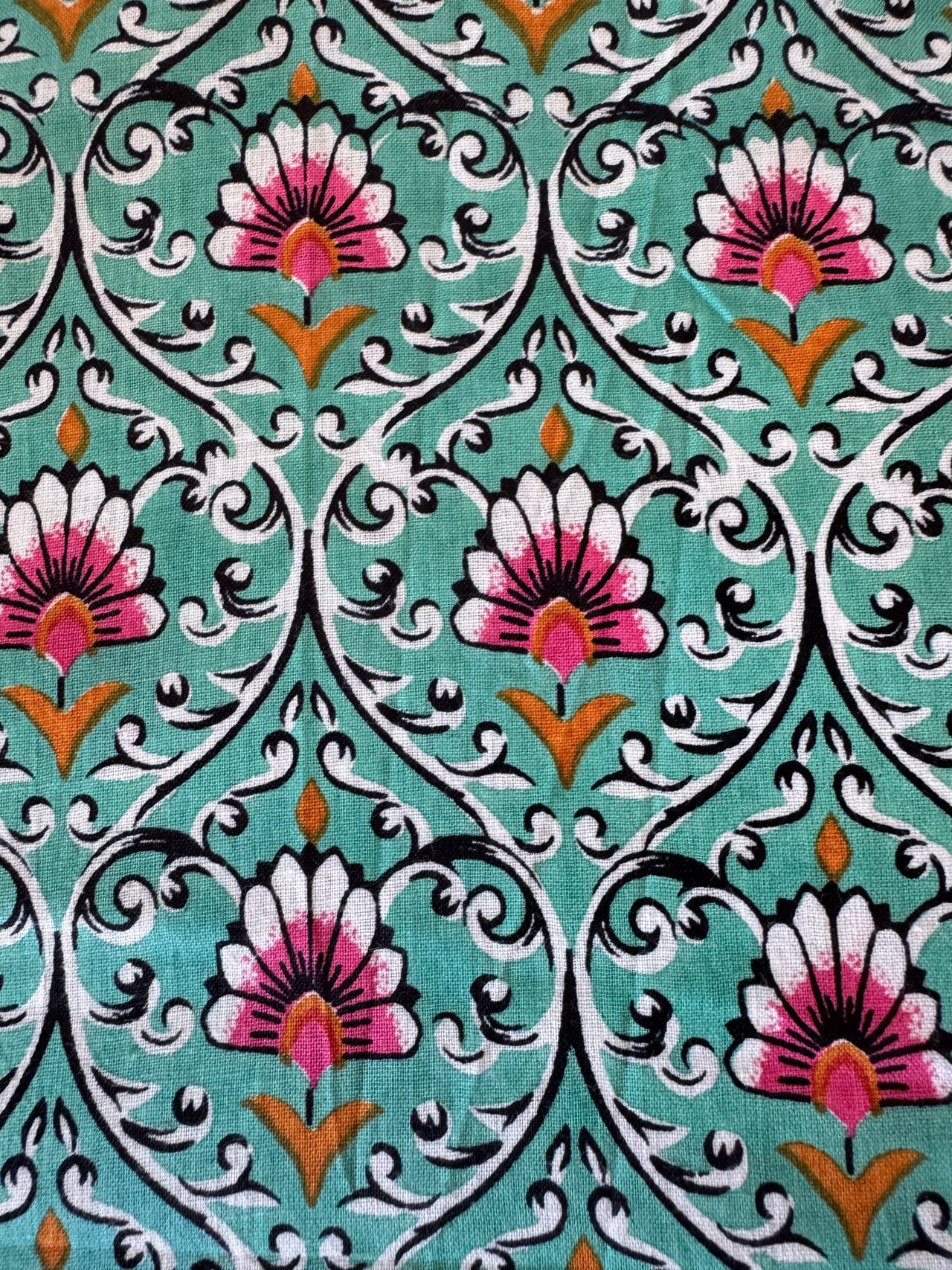 100% Cotton Fabric – Teal & Pink Floral