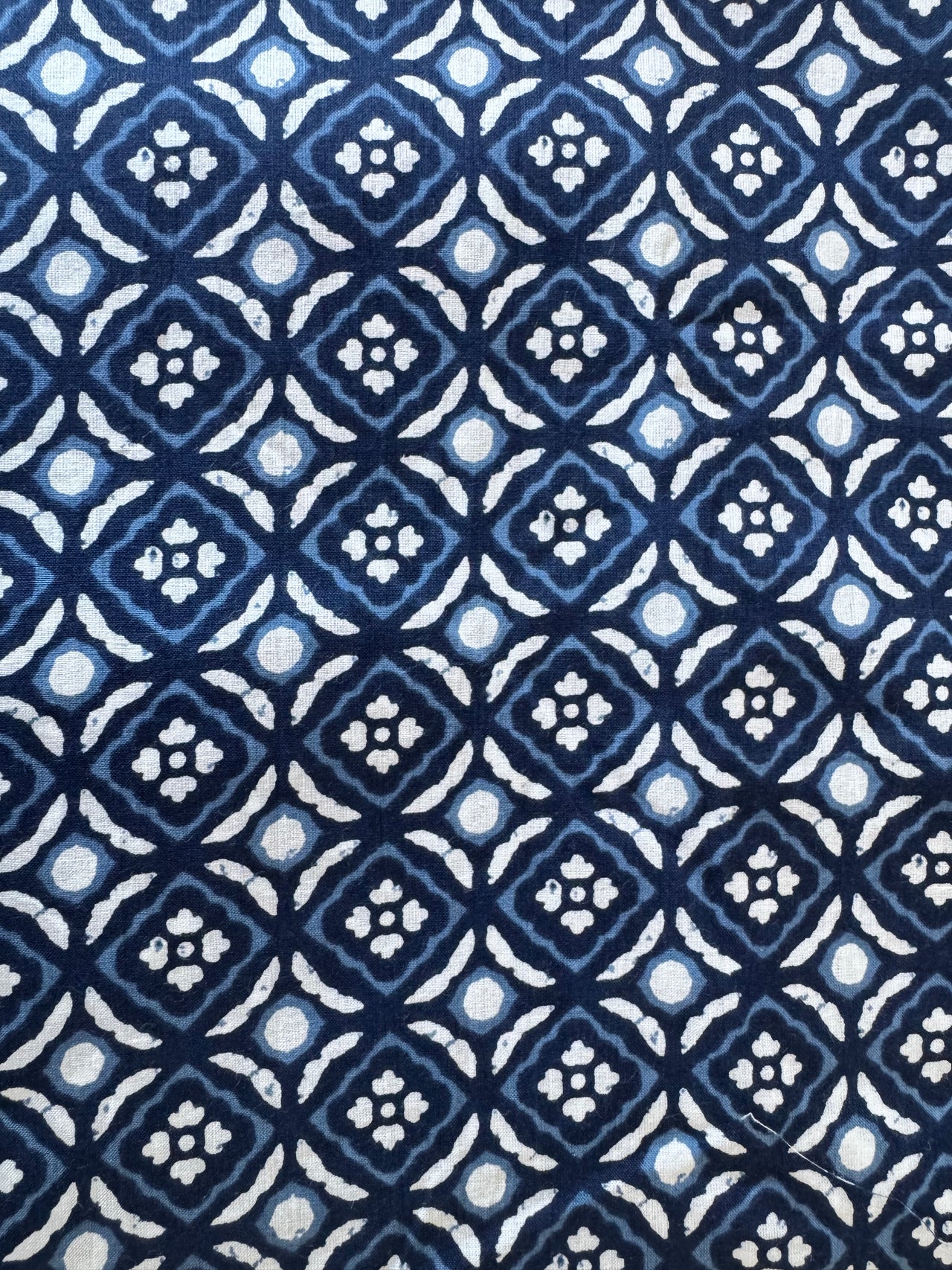 100% Cotton Fabric – Navy, Blue & White Pattern