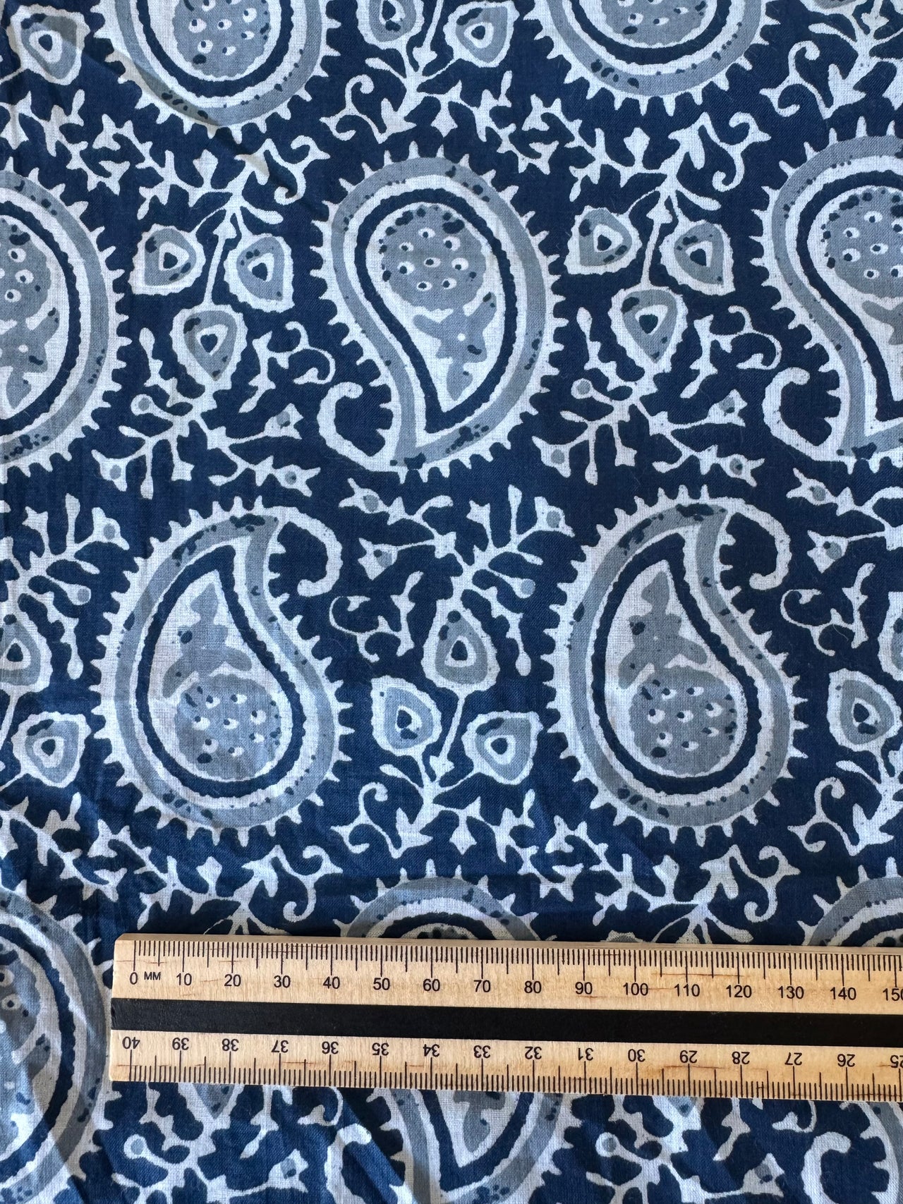 100% Cotton Fabric – Navy & Blue White Paisley