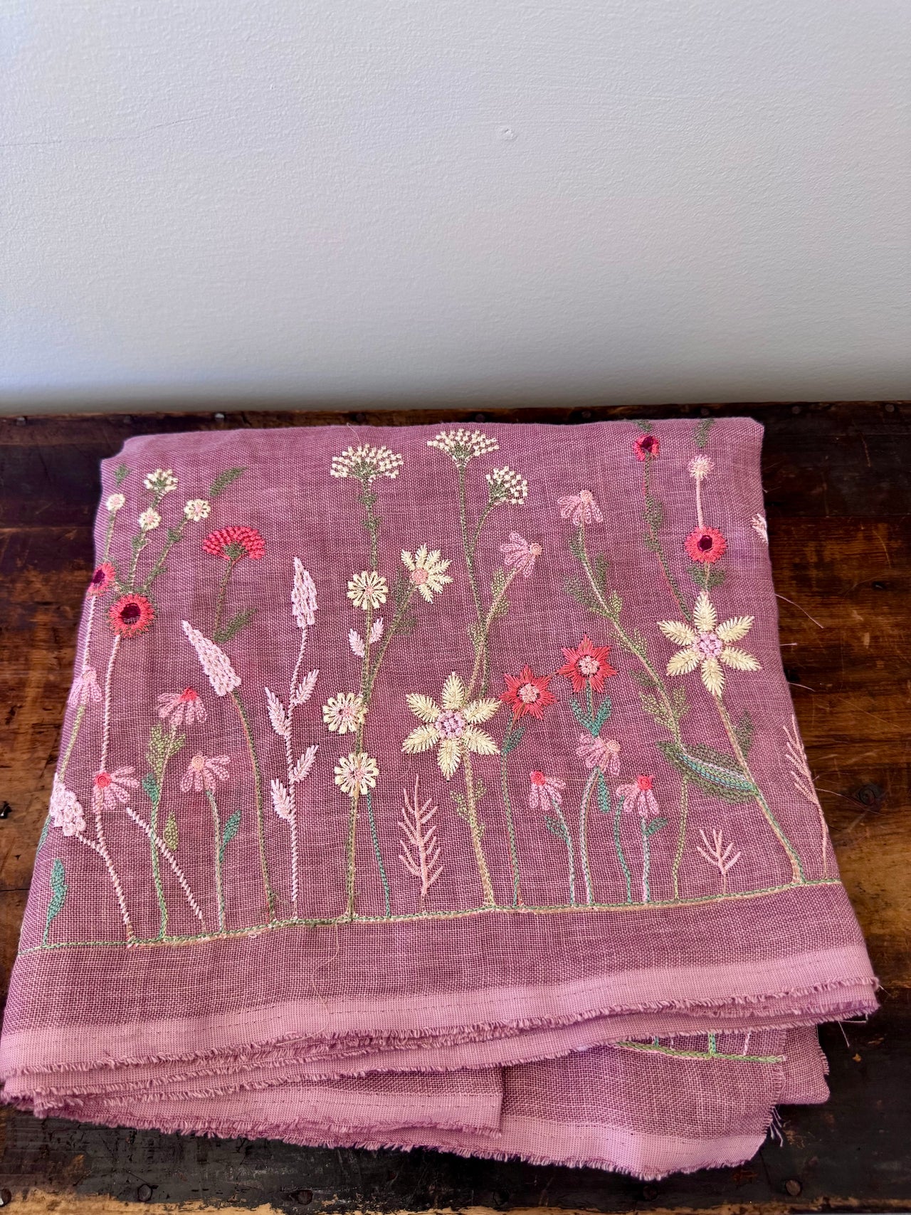 Linen fabric - Pink Floral