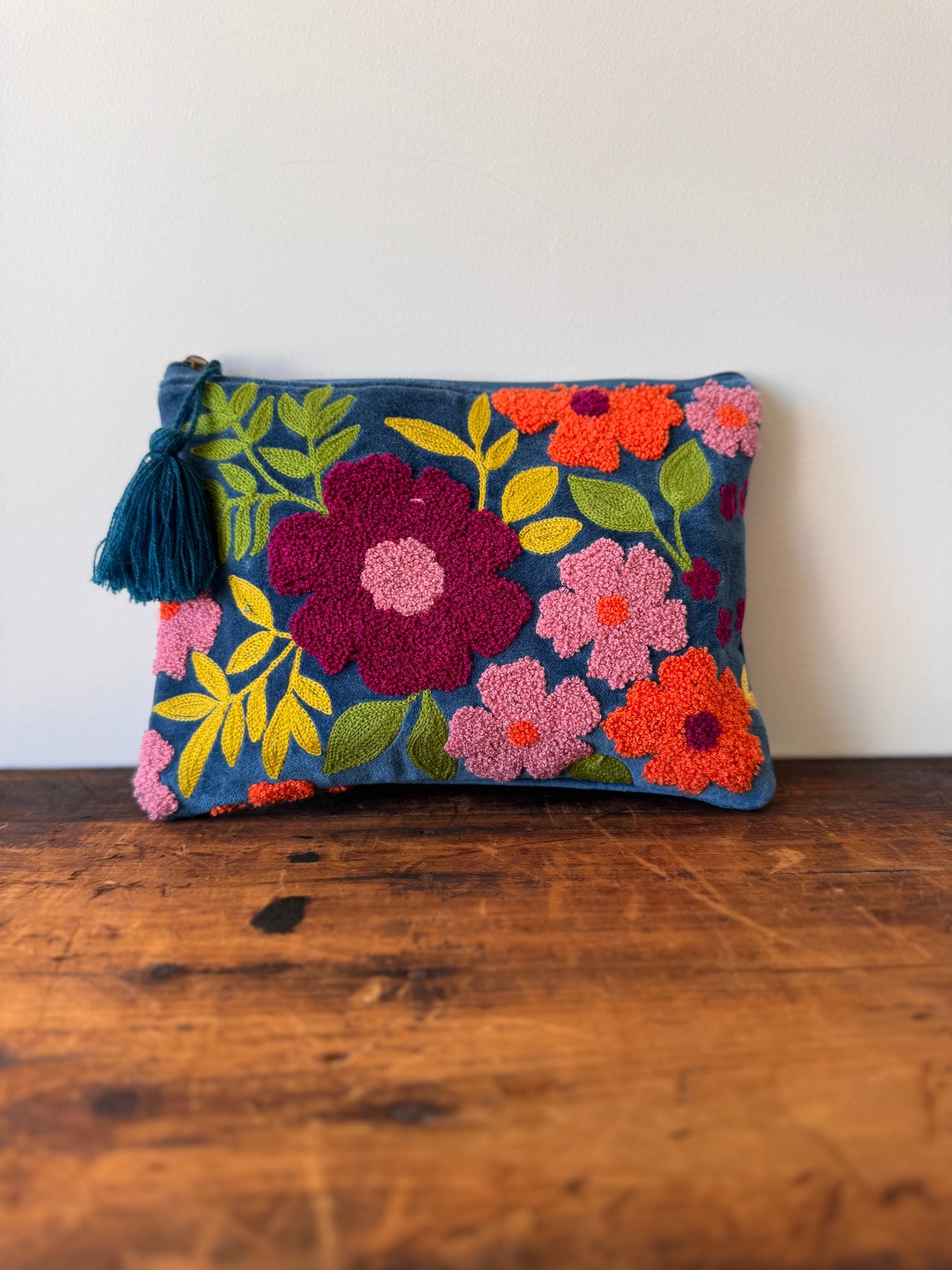 Large Velvet Purse - Pink & Red Flowers