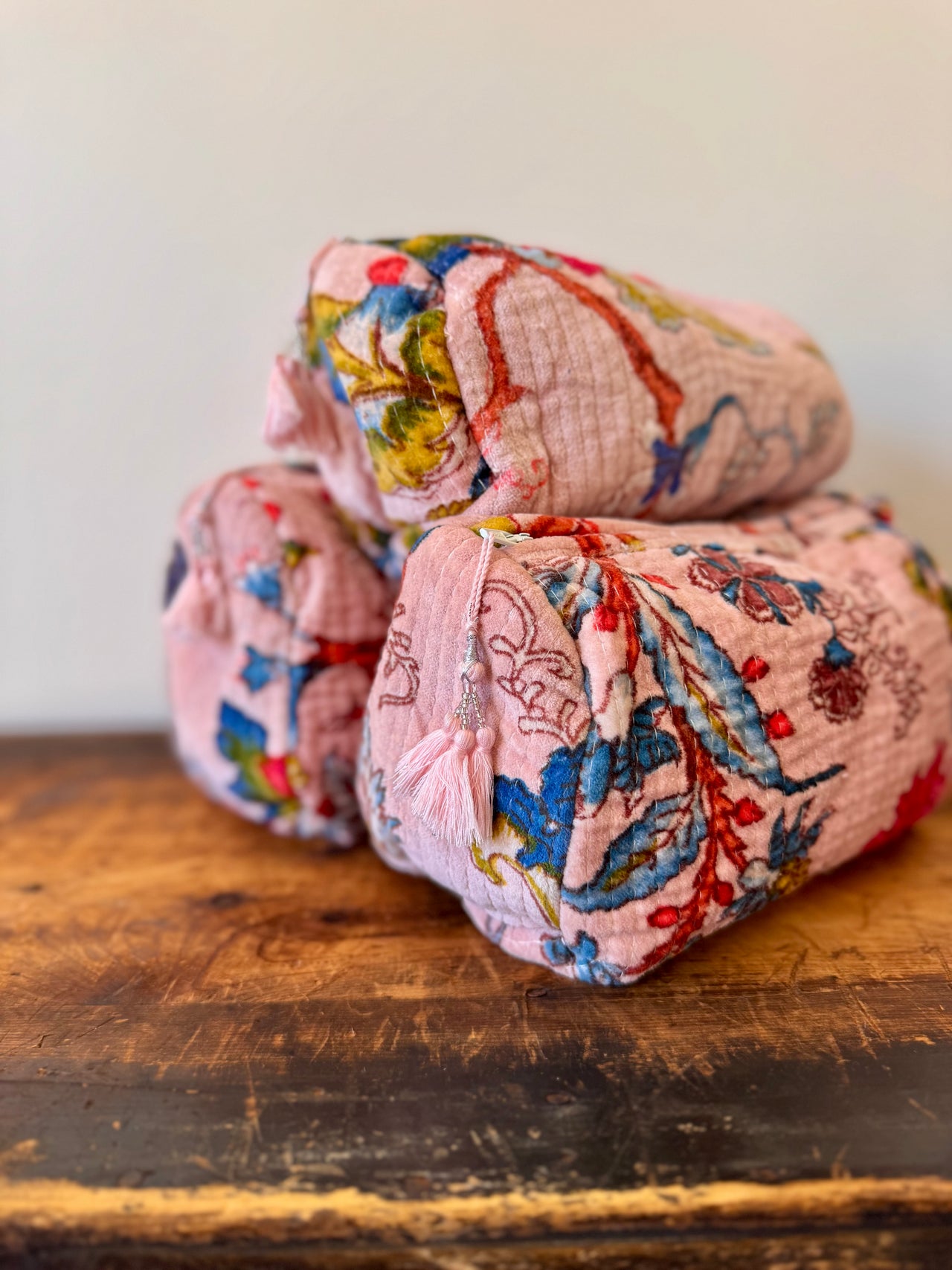 Velvet Makeup Bag - Pink Floral