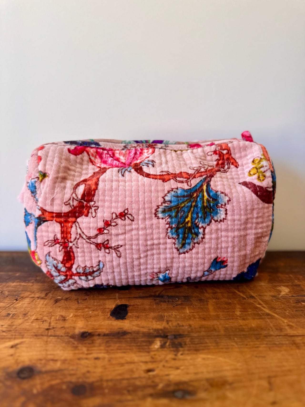 Velvet Makeup Bag - Pink Floral