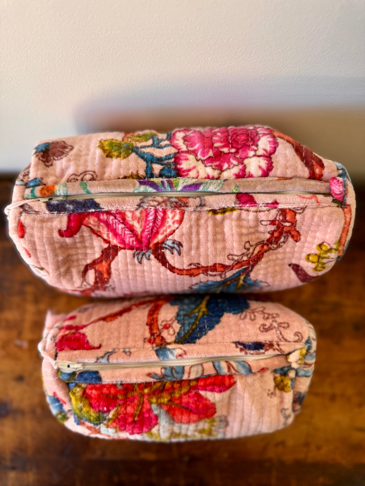 Velvet Toiletry Bag Large - Pink Floral