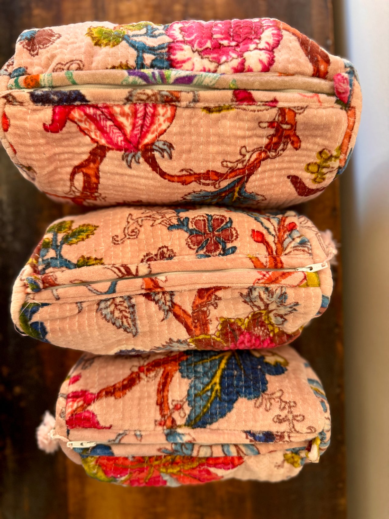 Velvet Toiletry Bag Large - Pink Floral