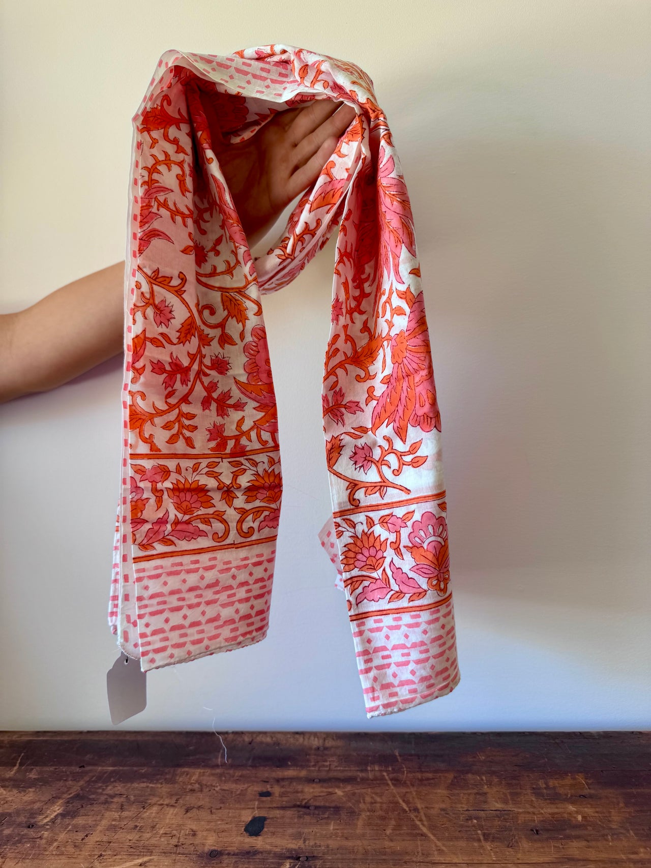 Block Print Cotton Sarong – Orange & Pink Floral