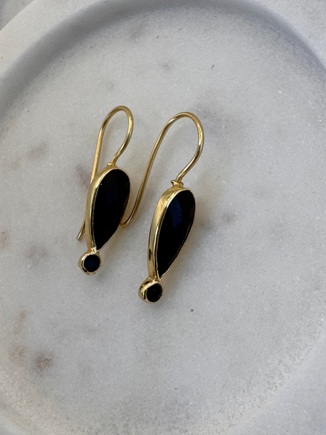 Black Onyx Gold Teardrop Earrings