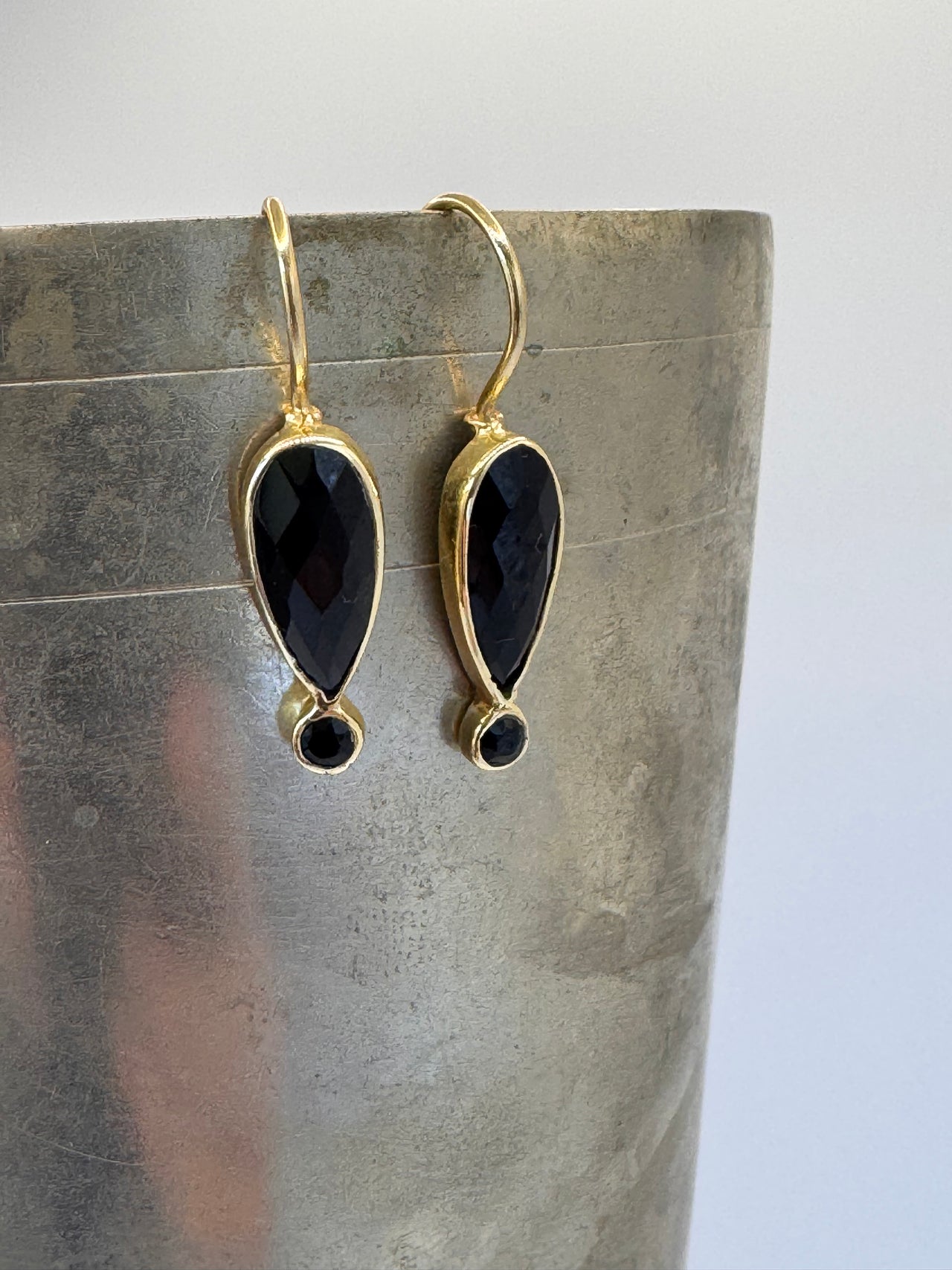 Black Onyx Gold Teardrop Earrings