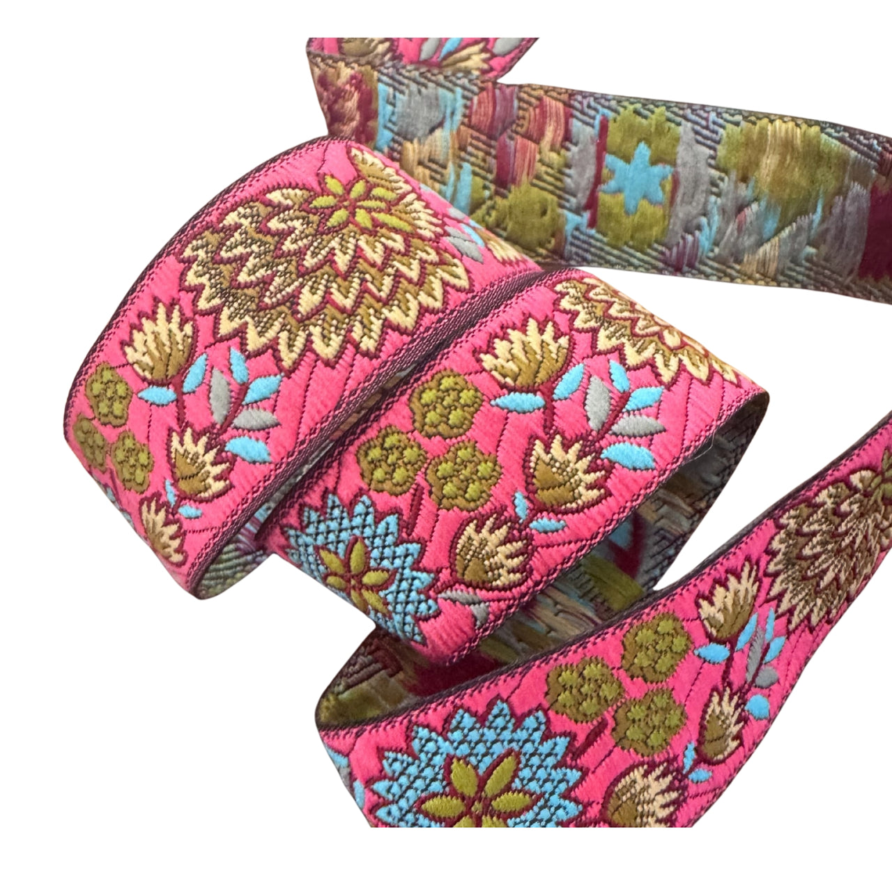 Hot Pink Ribbon With Beige & Turquoise Ribbon