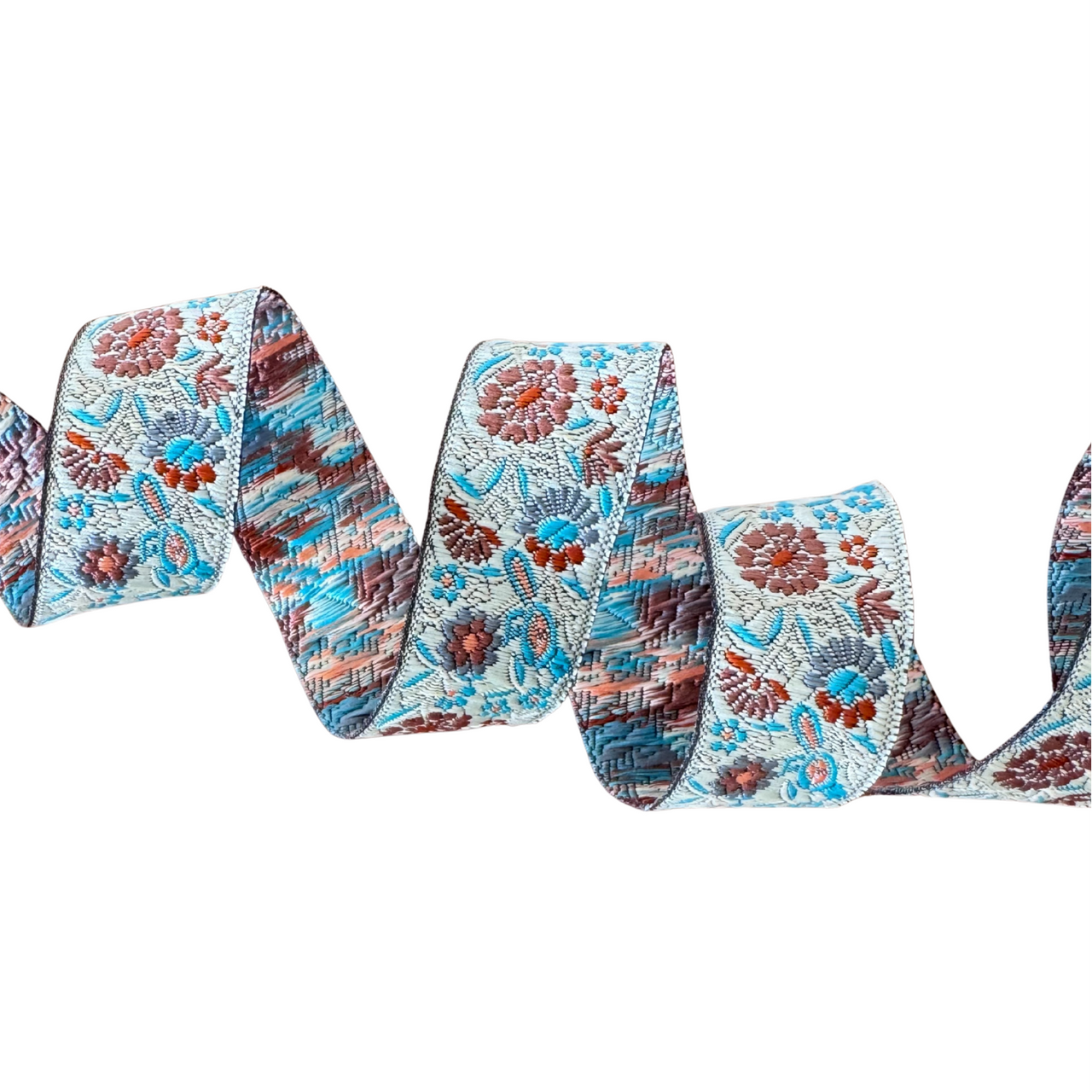 Brown and Turquoise Floral Ribbon