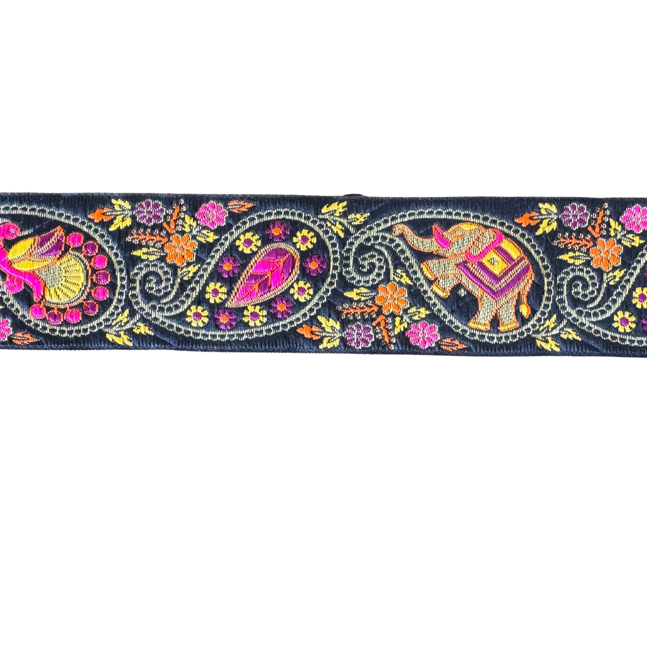 Black Ribbon With Elephants & Paisley