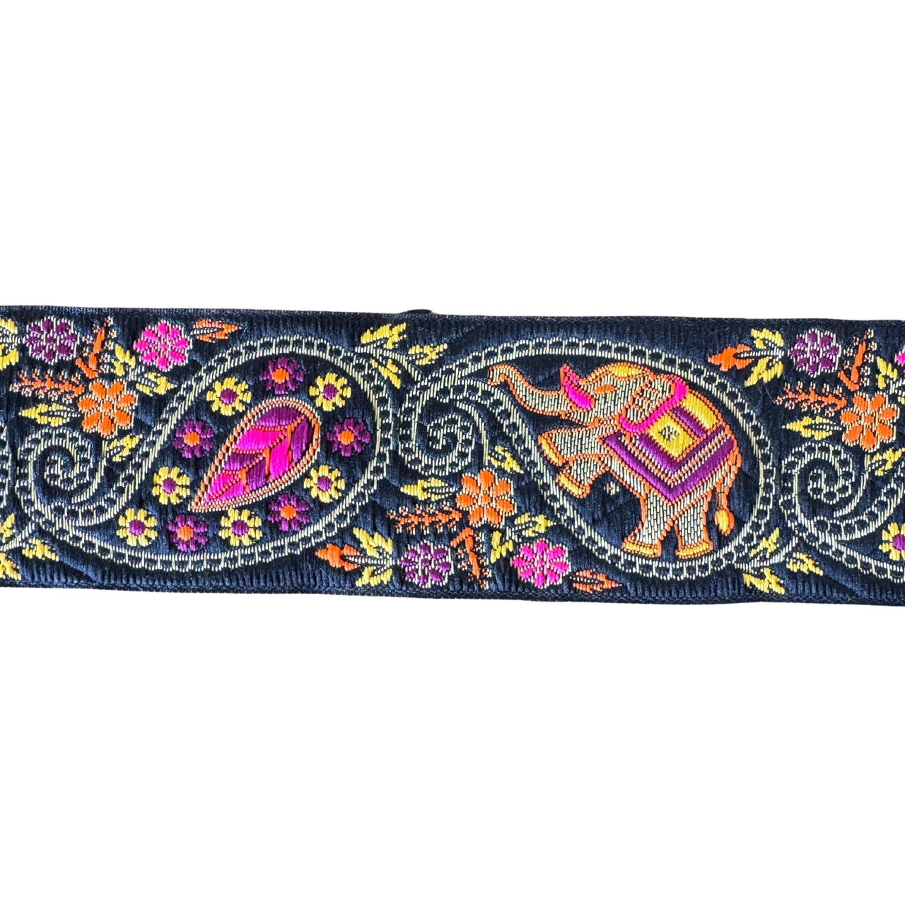 Black Ribbon With Elephants & Paisley