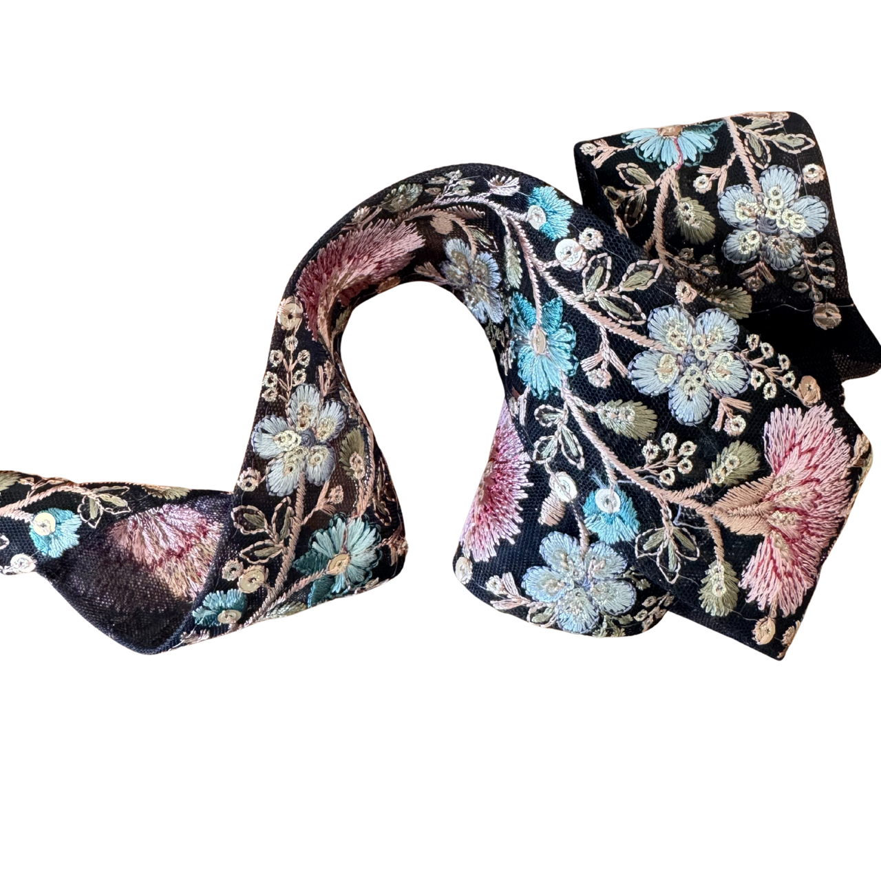 Black Ribbon With Blue & Pink Floral