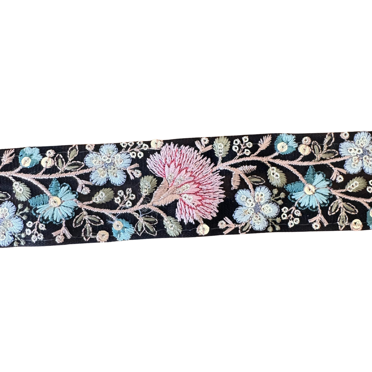 Black Ribbon With Blue & Pink Floral