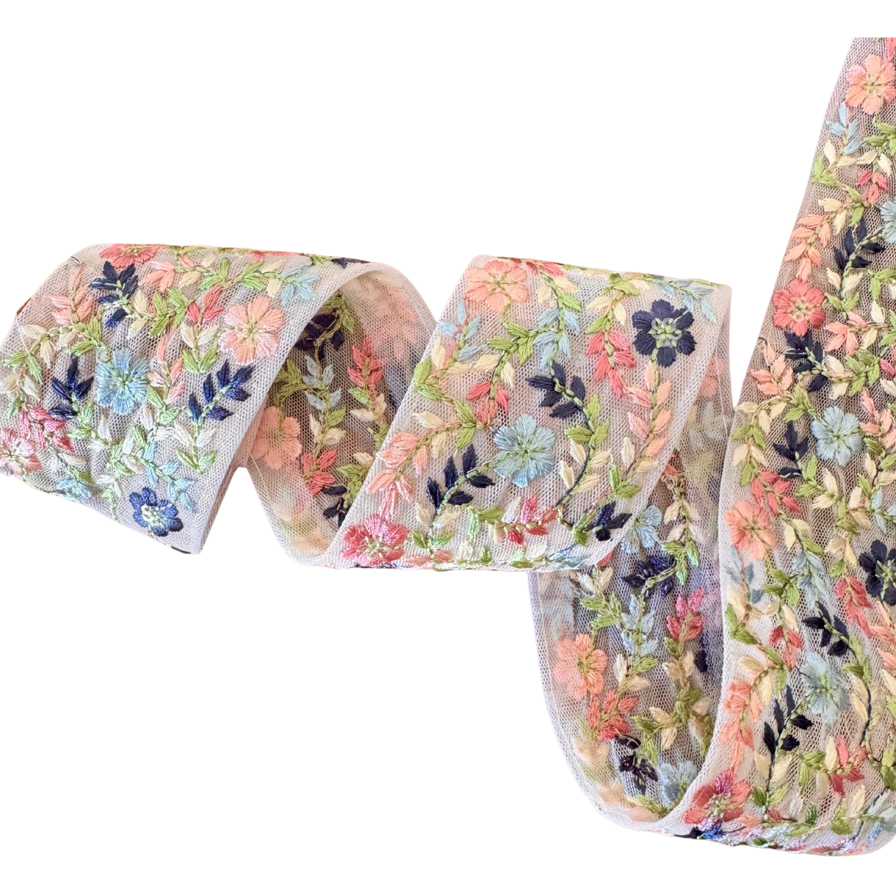Blue & Orange Tiny Flowers Ribbon