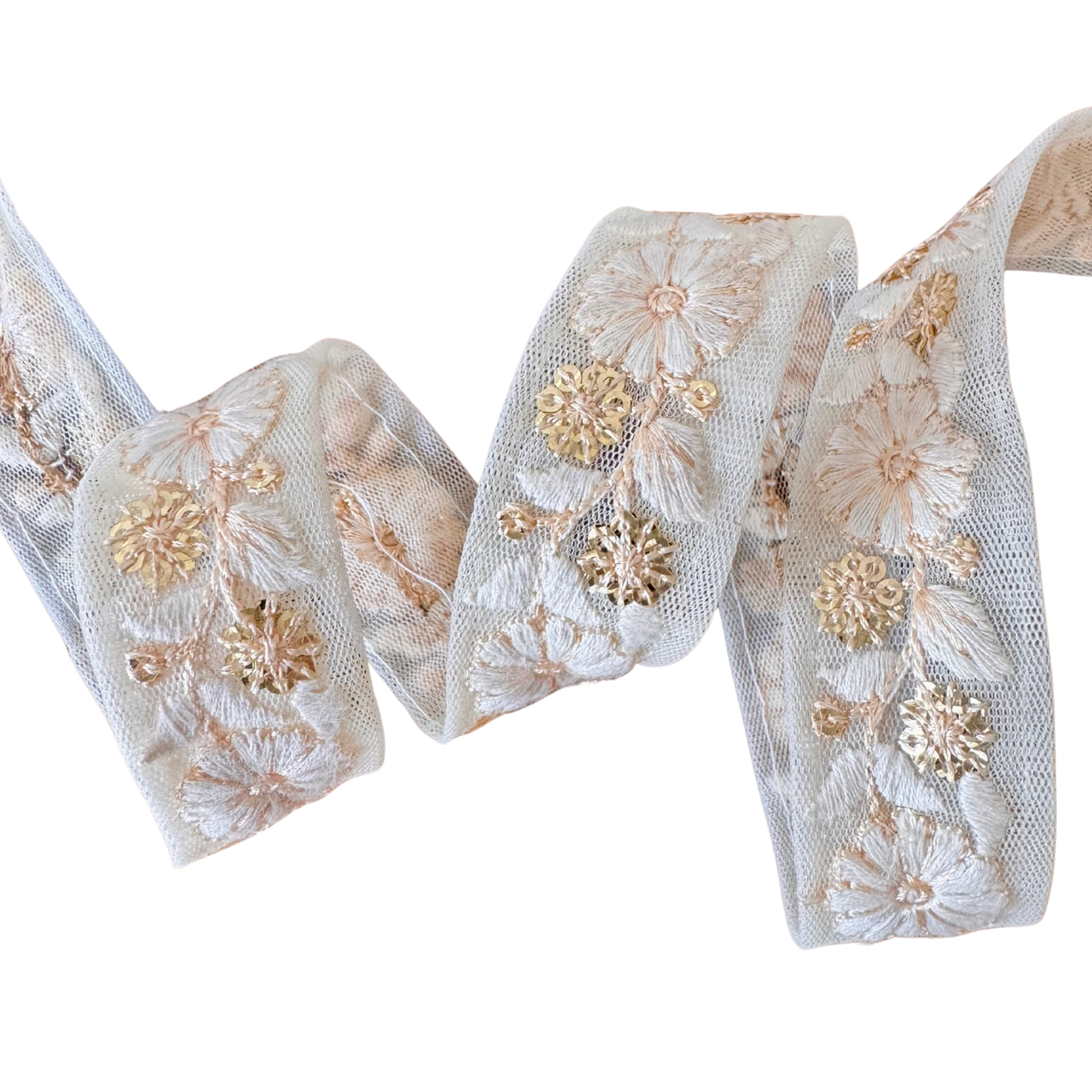 White Ribbon With Gold Floral