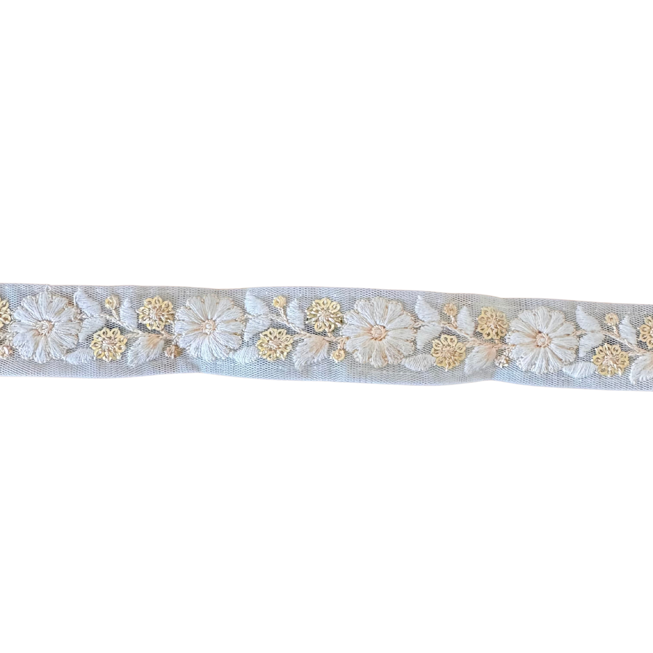 White Ribbon With Gold Floral
