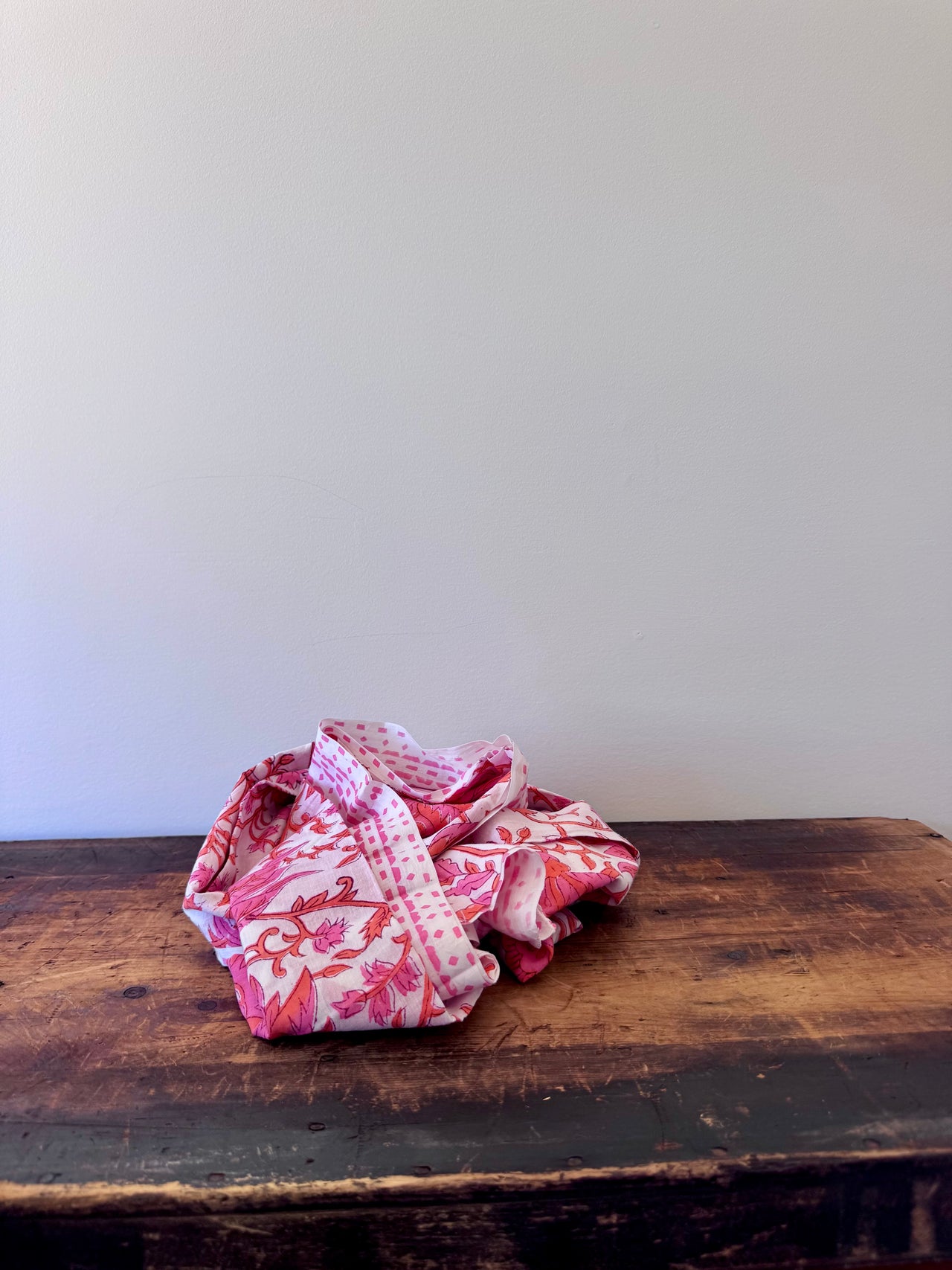 Block Print Cotton Sarong – Orange & Pink Floral