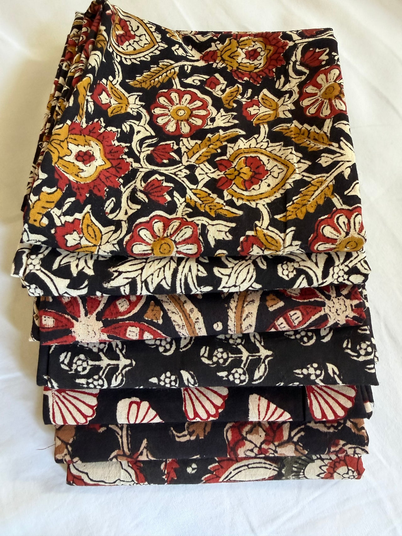 100% Block Print Cotton Fat Quarters - Black Florals