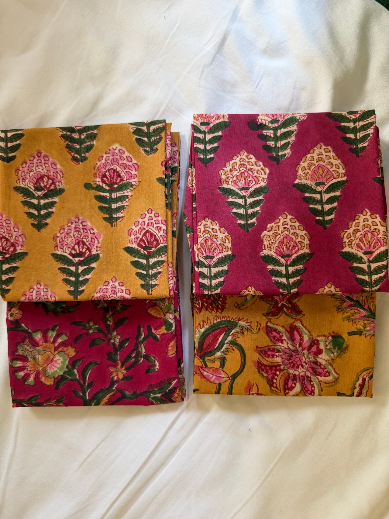 100% Block Print Cotton Fat Quarters - Raspberry Mustard Floral