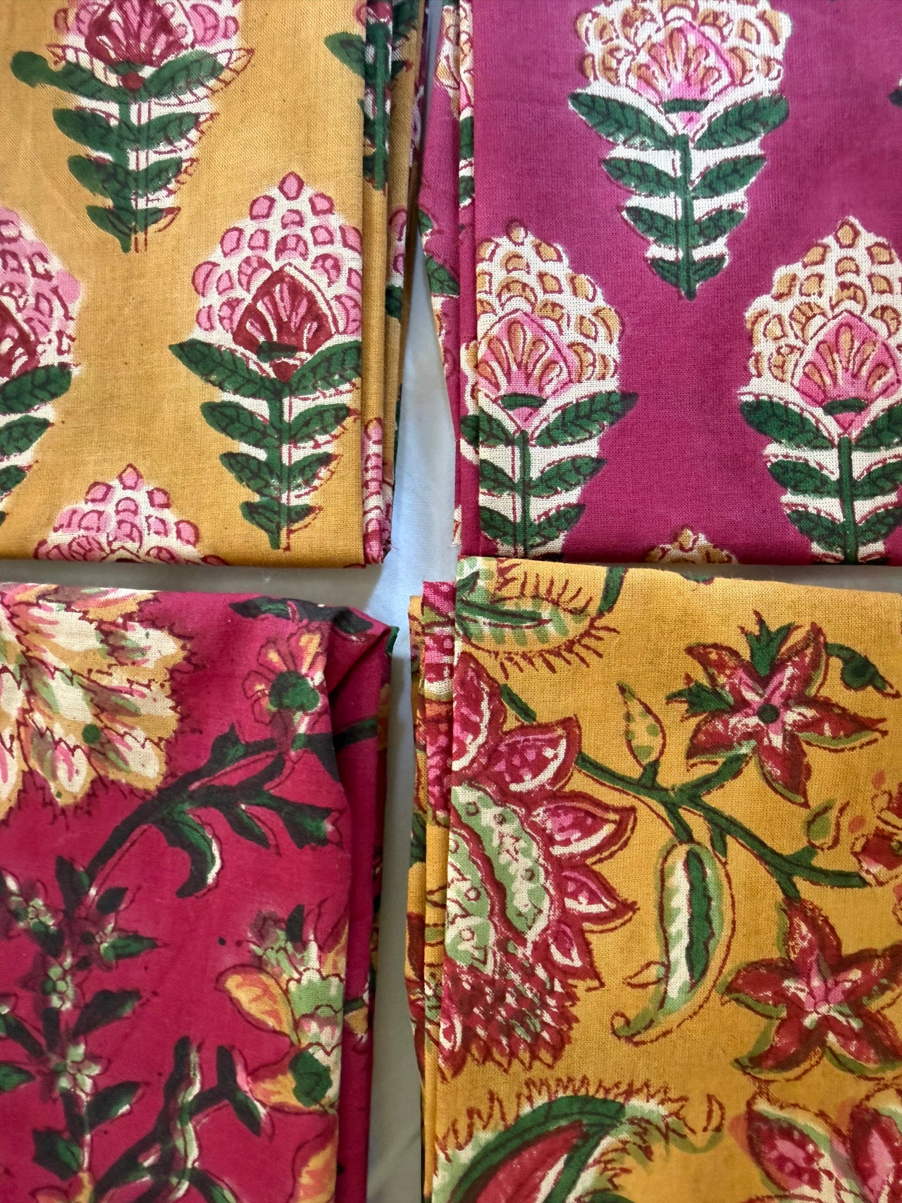 100% Block Print Cotton Fat Quarters - Raspberry Mustard Floral