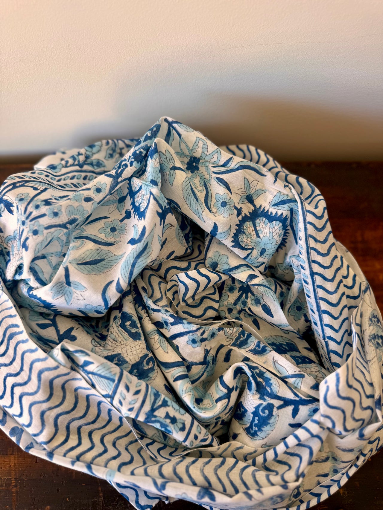 Block Print Cotton Sarong – Blue Floral