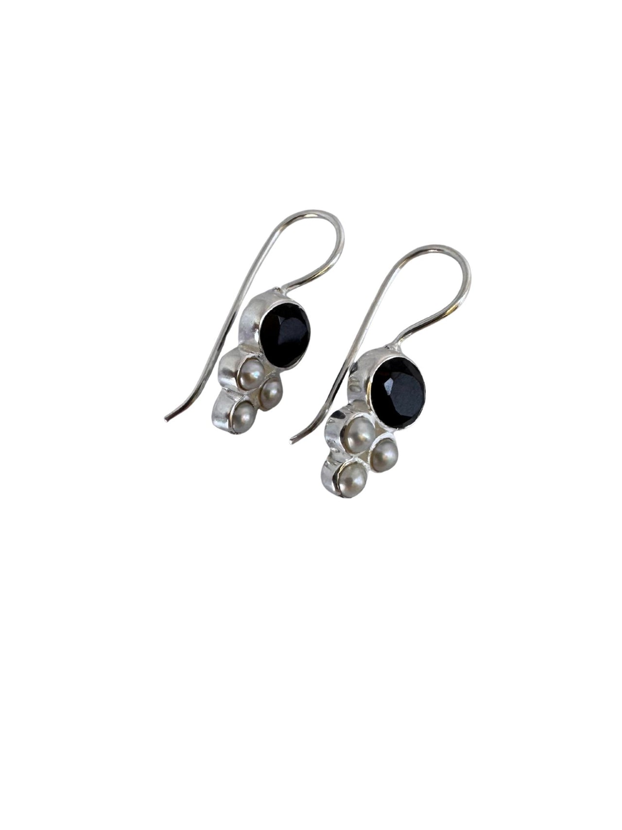 Black Onyx & Pearl Sterling Silver Earrings