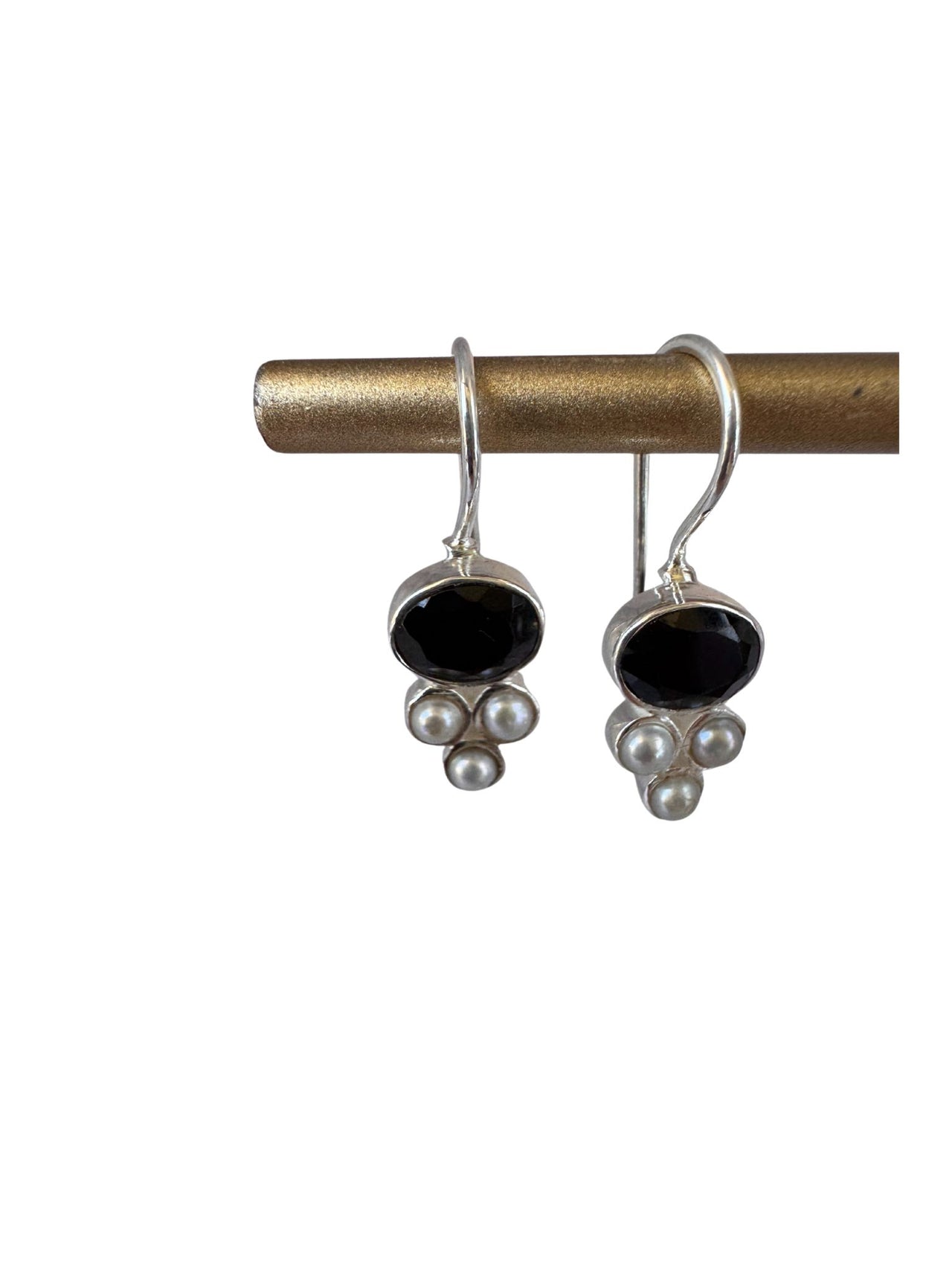Black Onyx & Pearl Sterling Silver Earrings