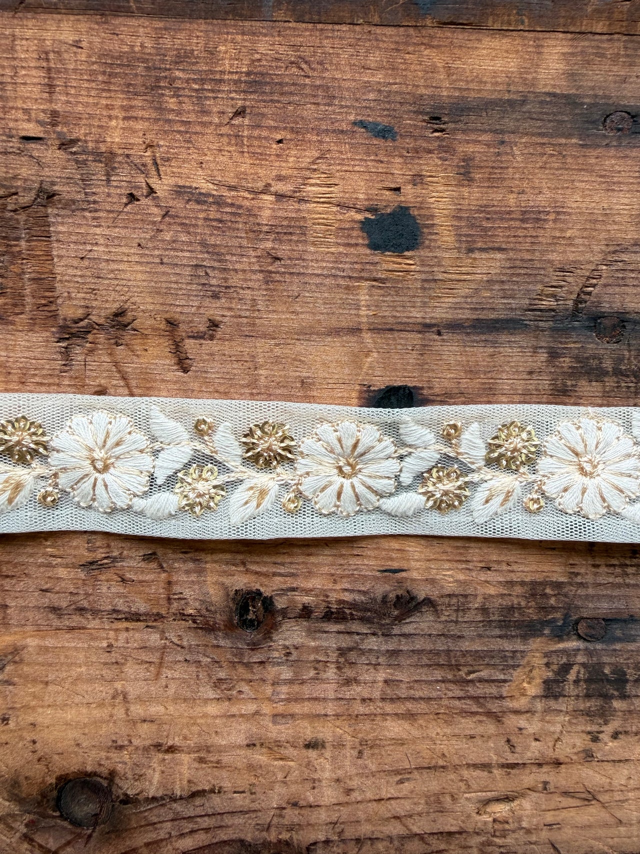 Cream Ribbon With Cream & Gold Floral
