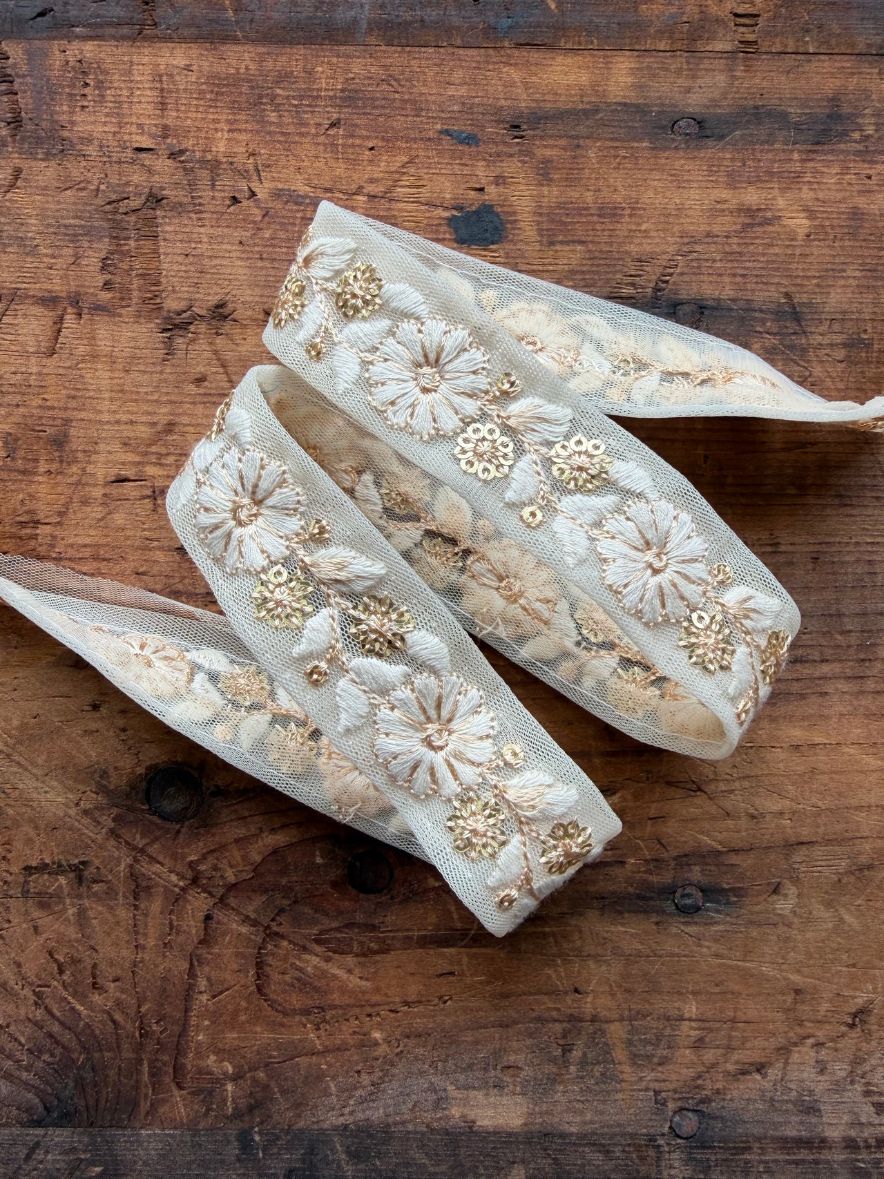 Cream Ribbon With Cream & Gold Floral